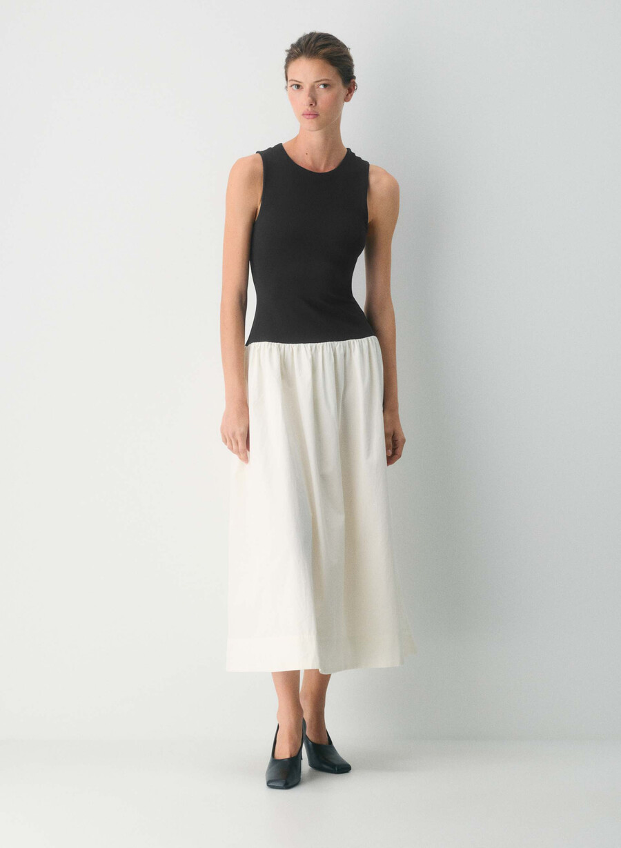 worldly poplin dress bt white black