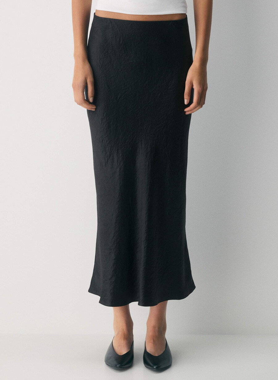 slip satin maxi skirt black