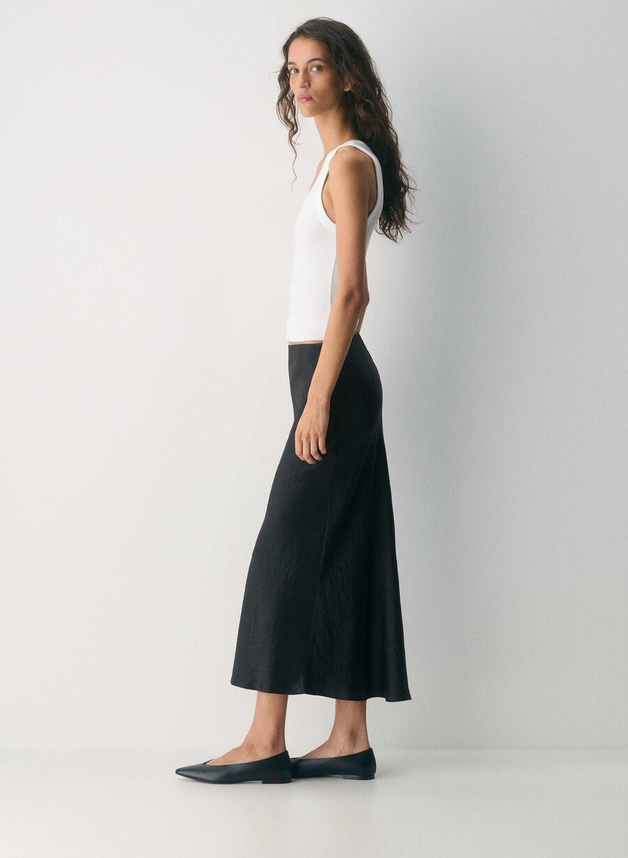 slip satin maxi skirt black