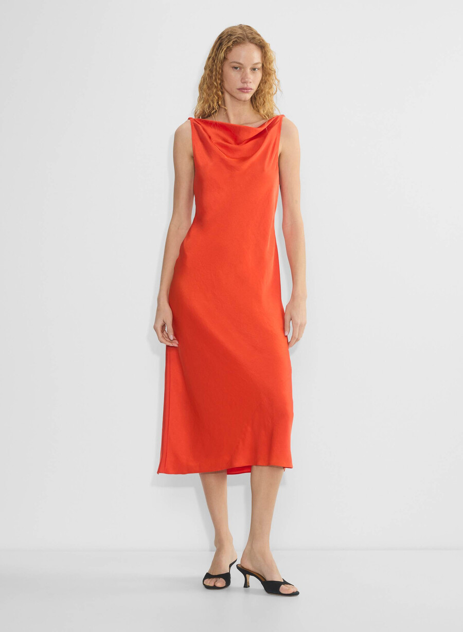 goddess satin dress poppy red
