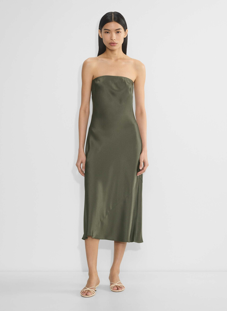 charmaine satin dress dark olive