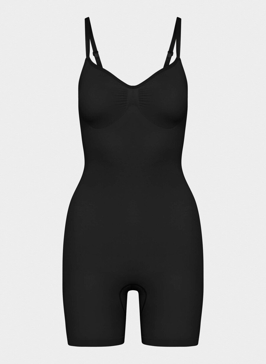 shapeenhance seamless mid-thigh bodysuit black