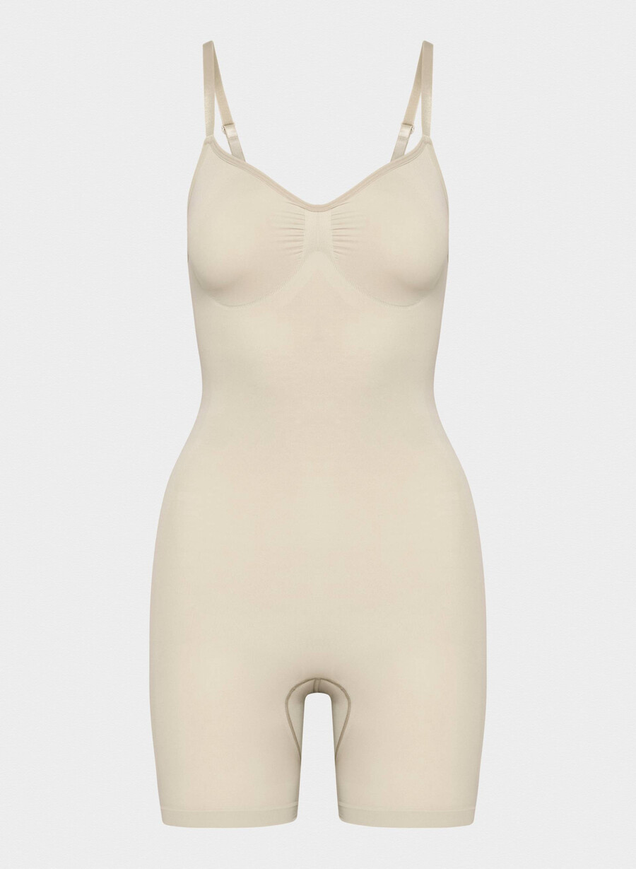 shapeenhance seamless mid-thigh bodysuit sand