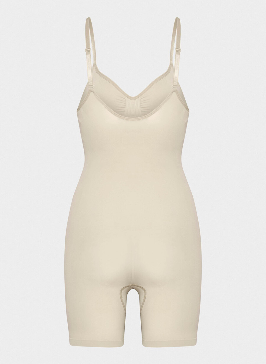 shapeenhance seamless mid-thigh bodysuit sand