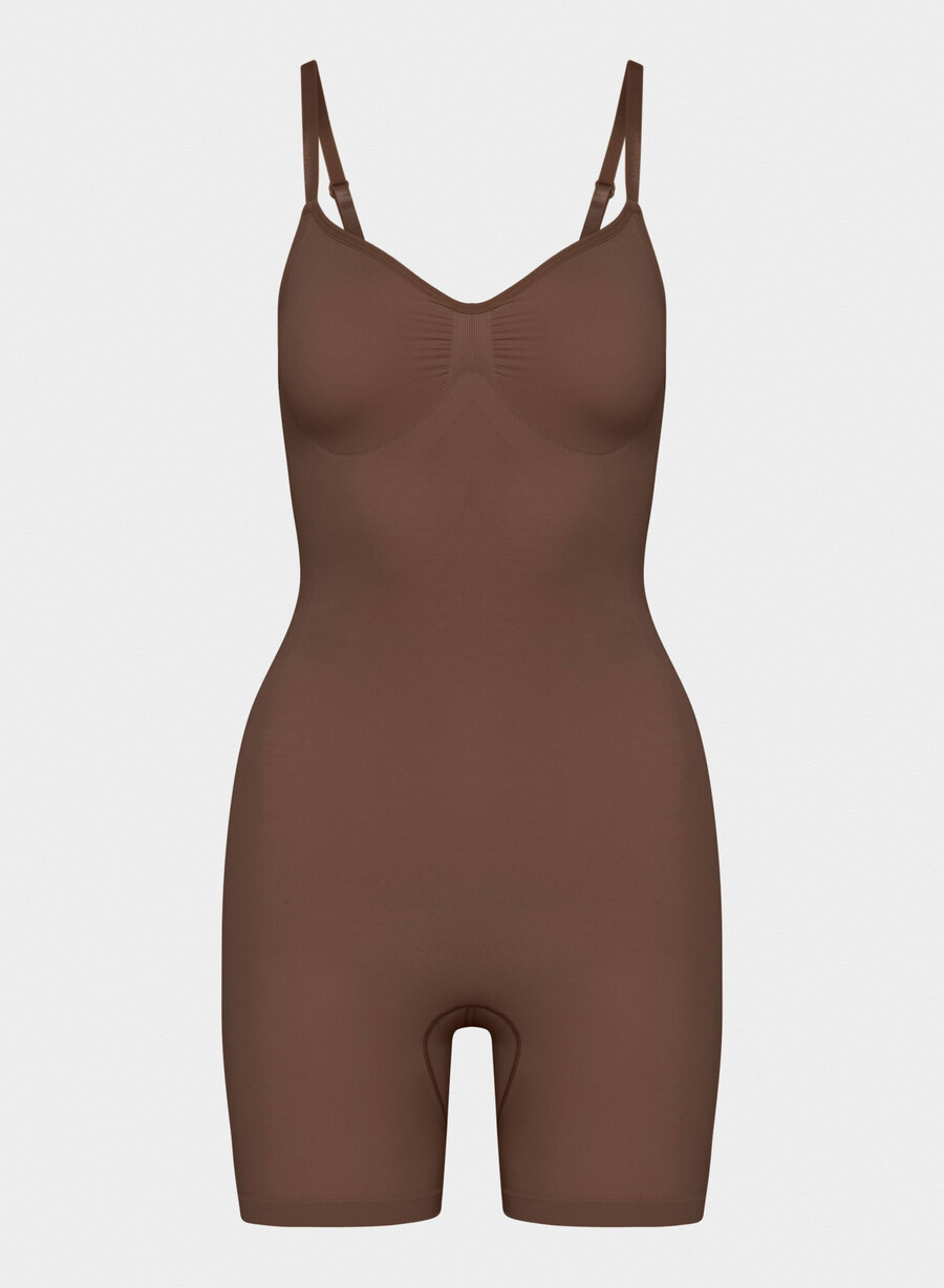 shapeenhance seamless mid-thigh bodysuit cocoa bean