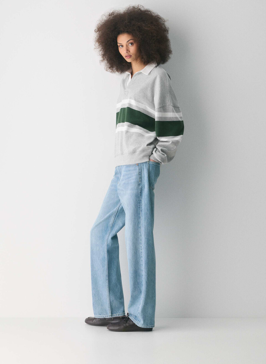 mighty cotton lomu polo longsleeve hthr chrm campus gr