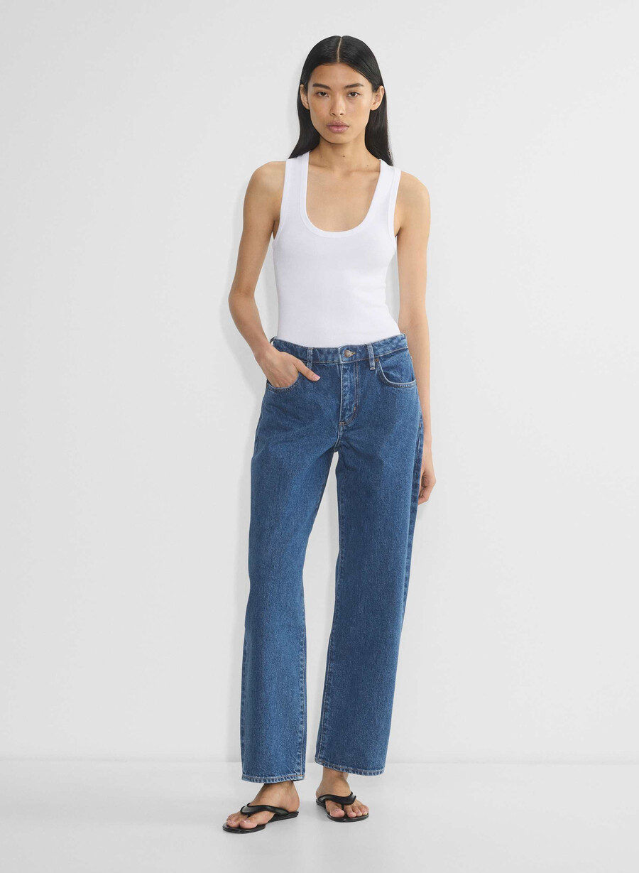 denim forum kai relaxed mid-rise barrel jean no-stress medium blue