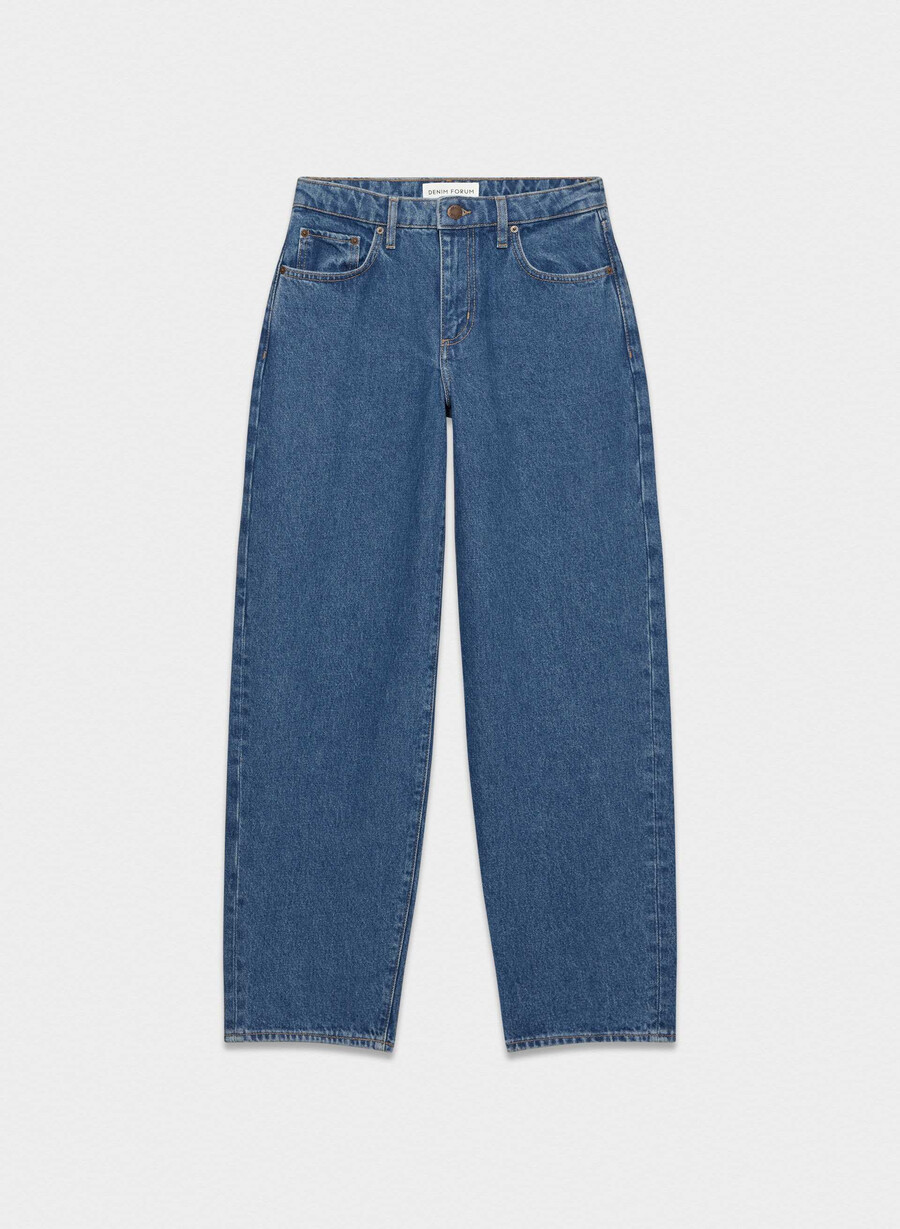 denim forum kai relaxed mid-rise barrel jean no-stress medium blue