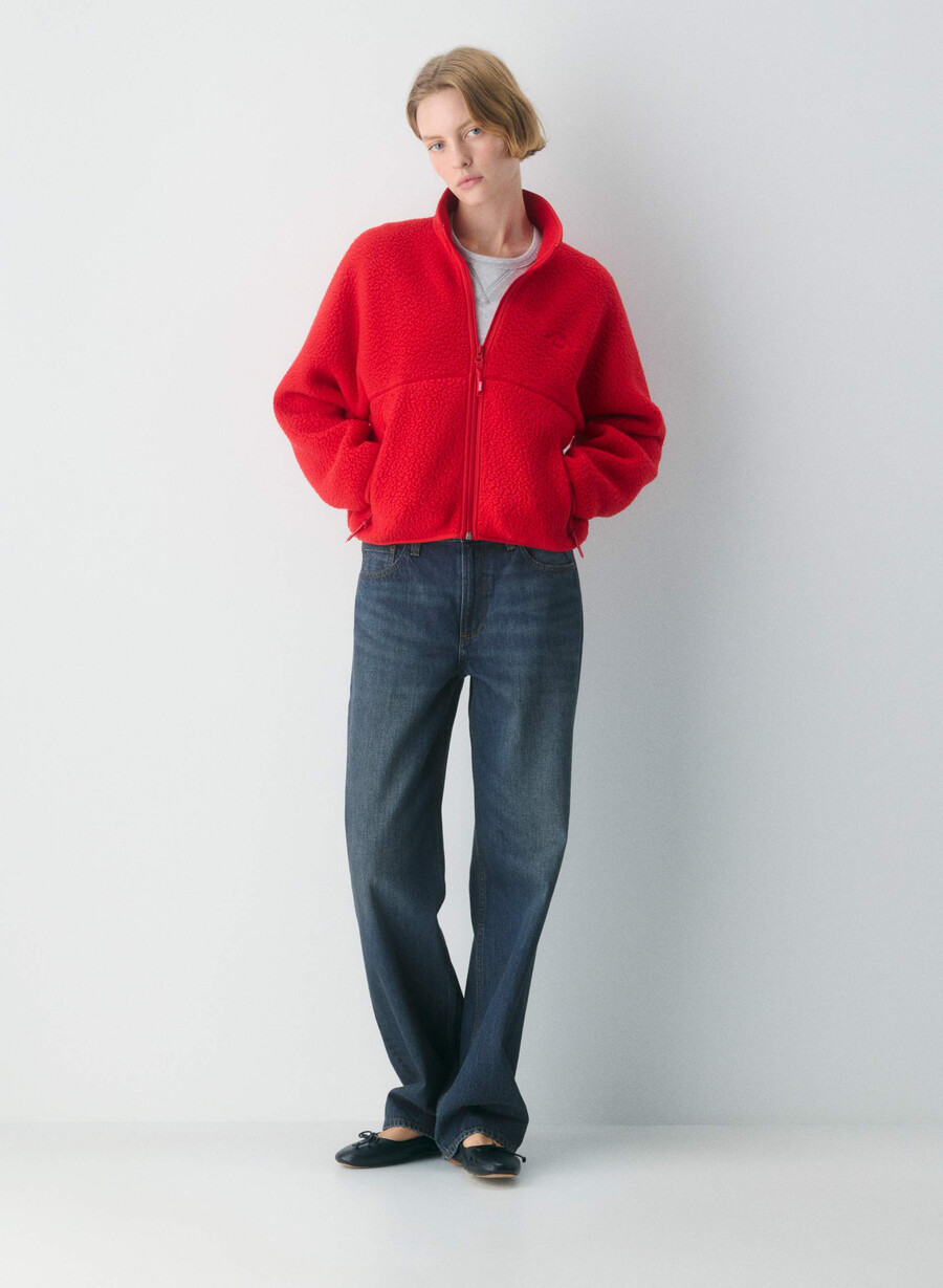 polartec thermal pro mockneck hi-hip zip-up flashing red