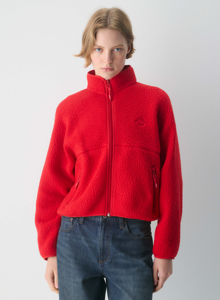 polartec thermal pro mockneck hi-hip zip-up flashing red