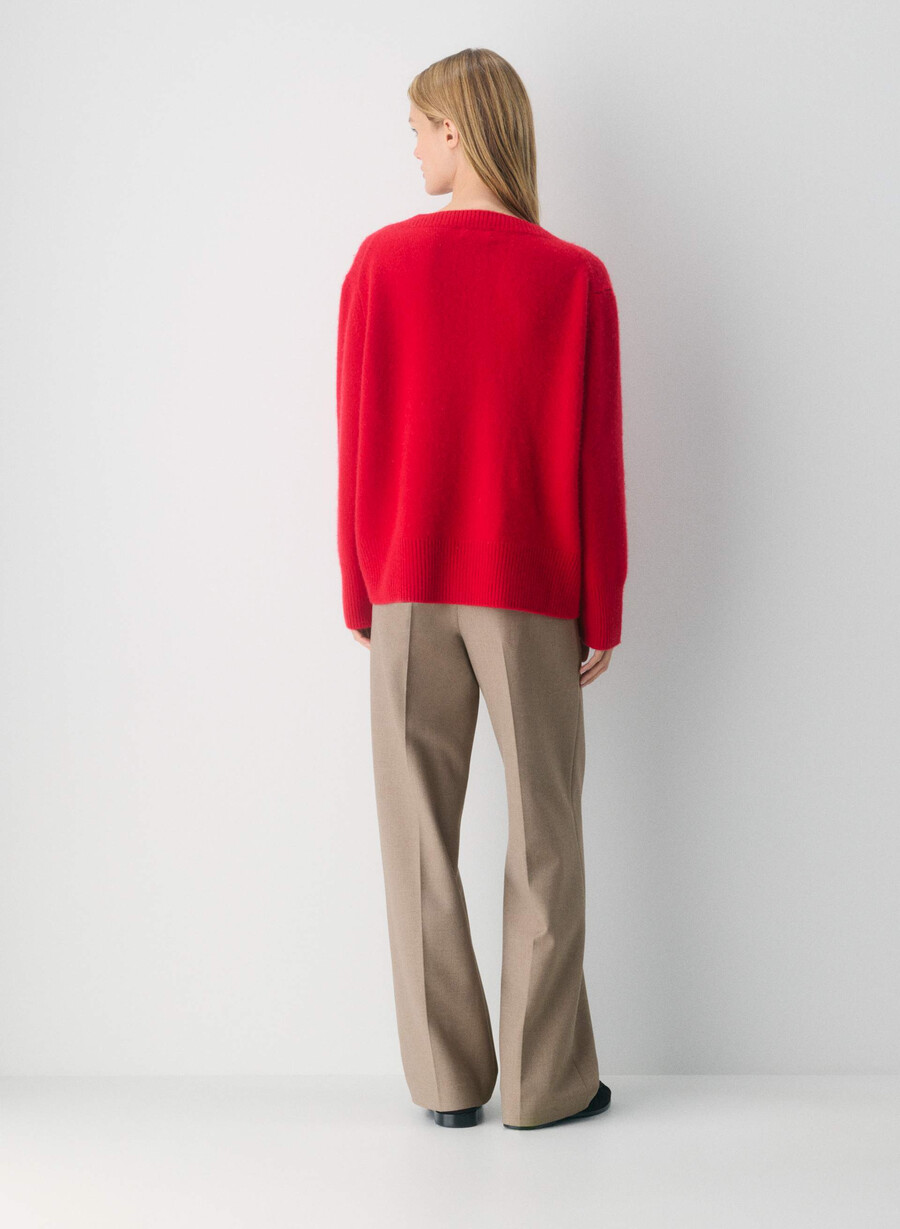 plush cashmere oversized v-neck sweater flashing red
