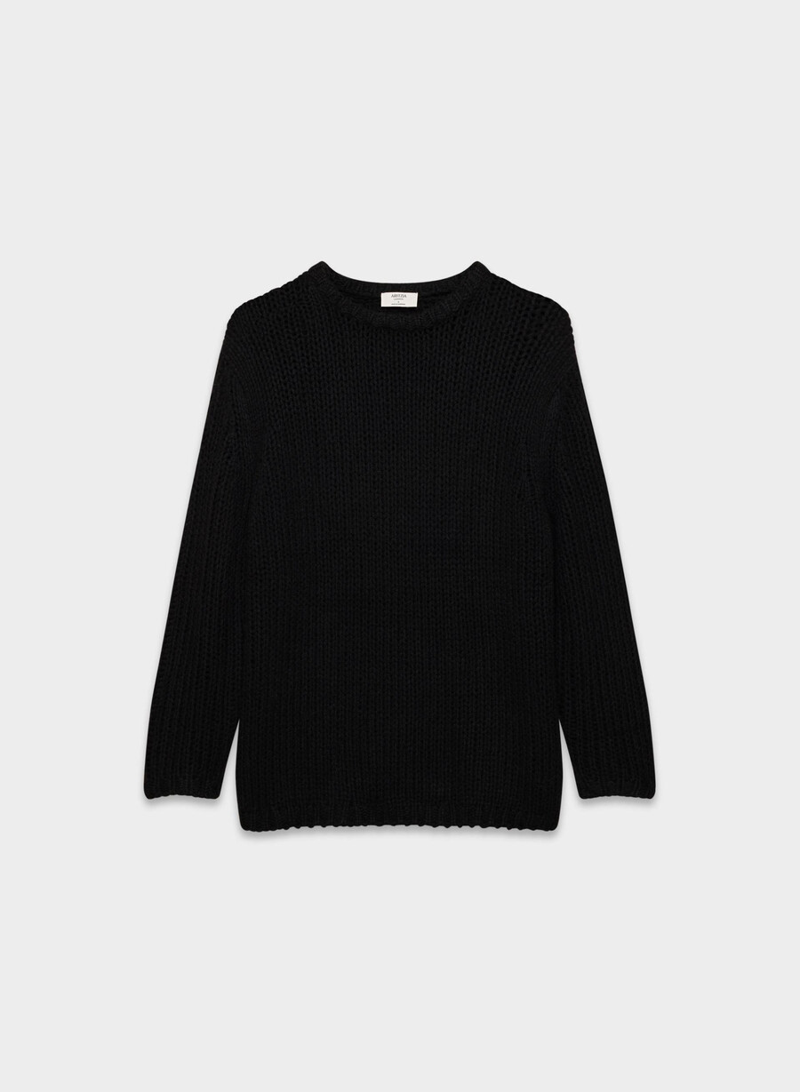 mesh cashmere oversized crew sweater black