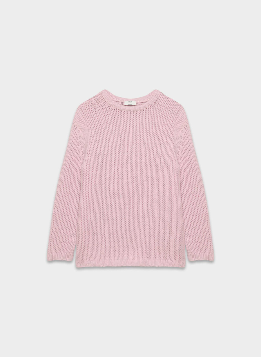 mesh cashmere oversized crew sweater dusty pink