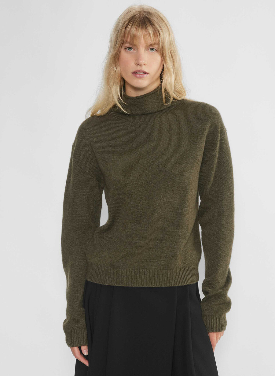 cashmere mockneck sweater dark olive