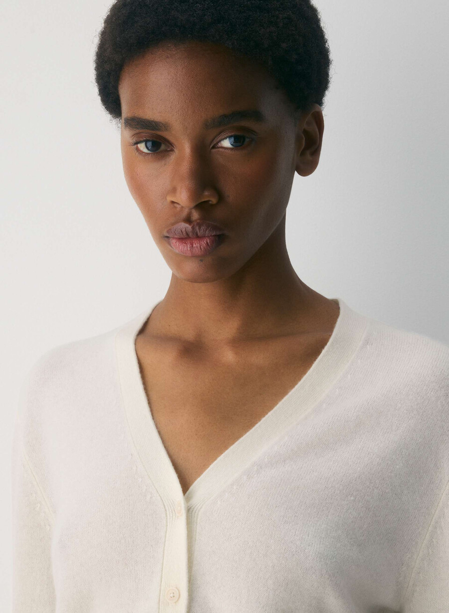 bare cashmere v-neck cardigan light birch