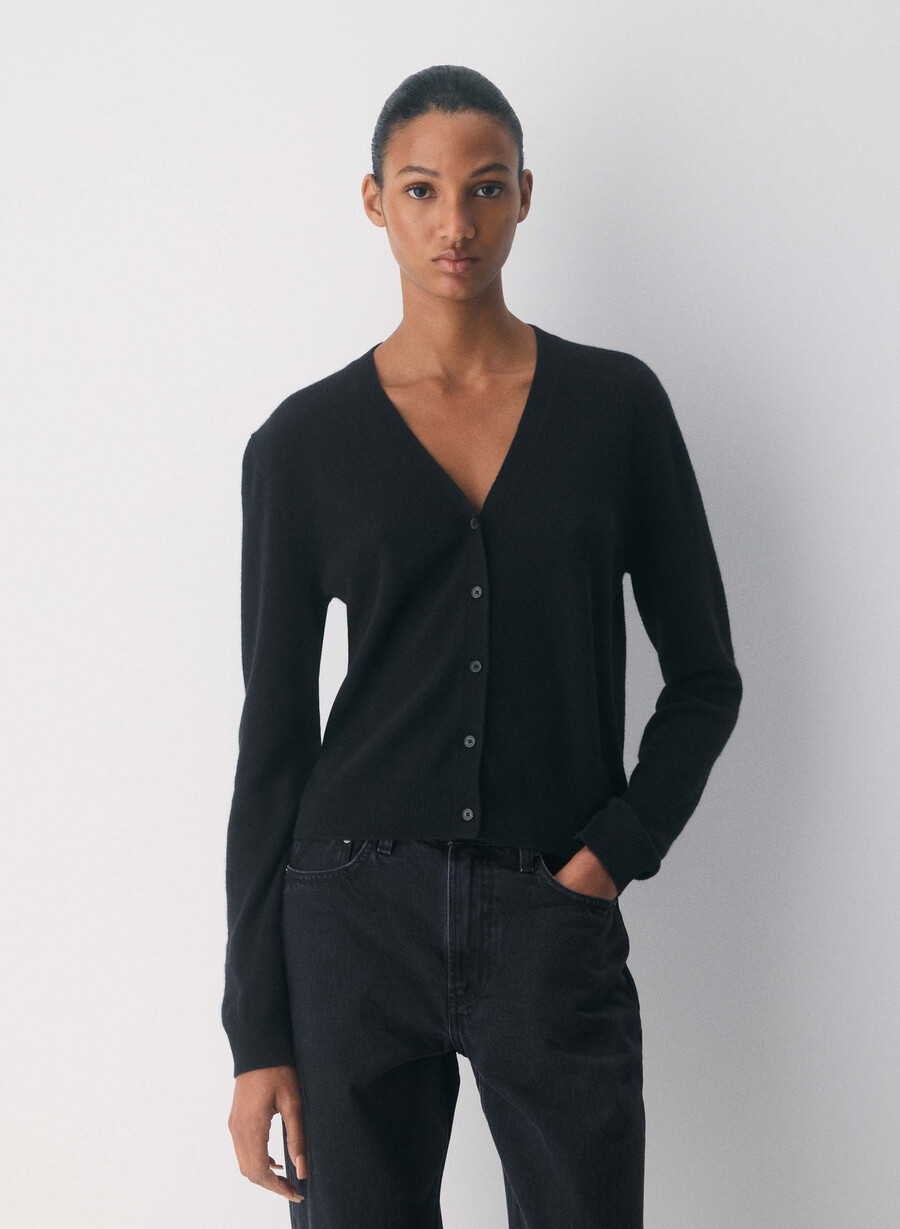 bare cashmere v-neck cardigan black