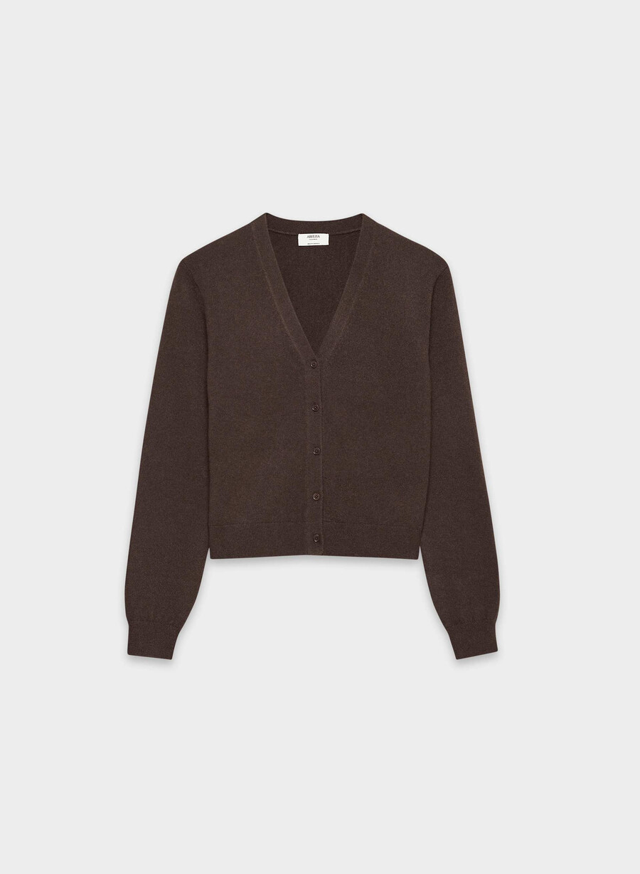 bare cashmere v-neck cardigan rich mocha brown