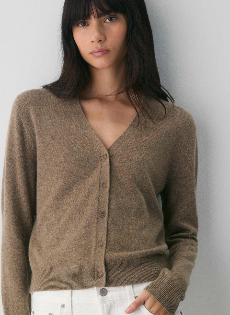 bare cashmere v-neck cardigan rich mocha brown
