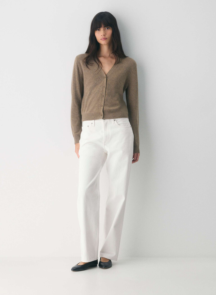 bare cashmere v-neck cardigan rich mocha brown