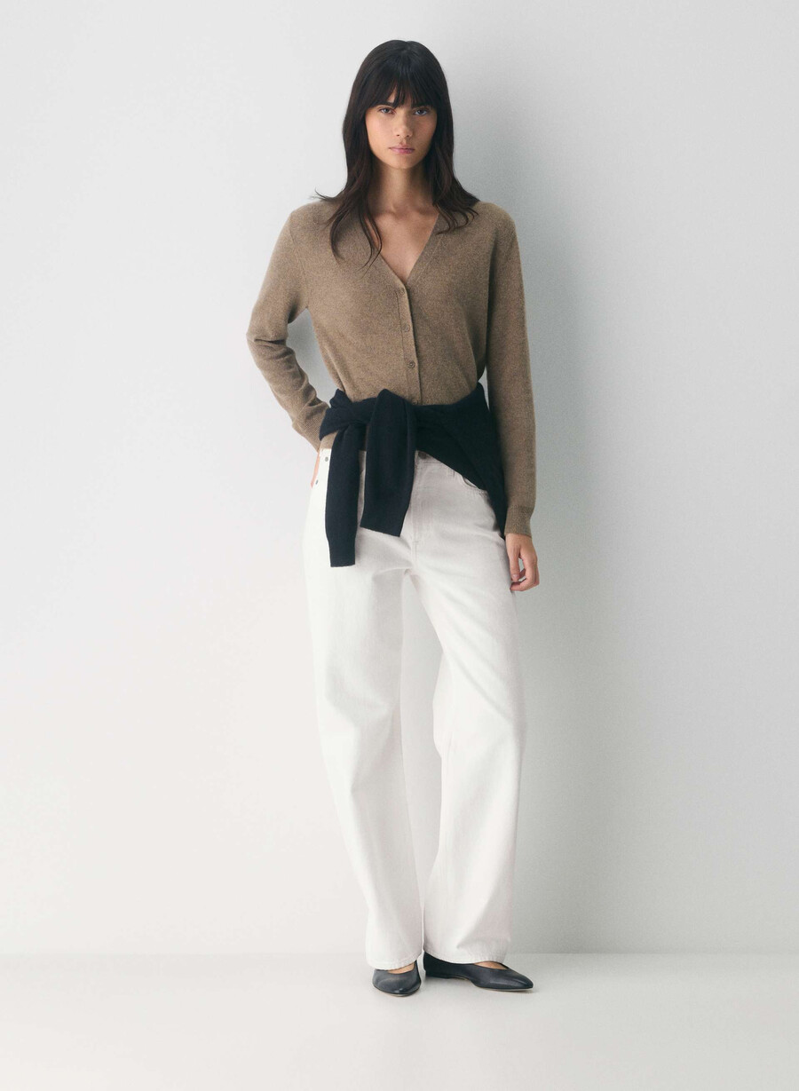 bare cashmere v-neck cardigan heather folio brown