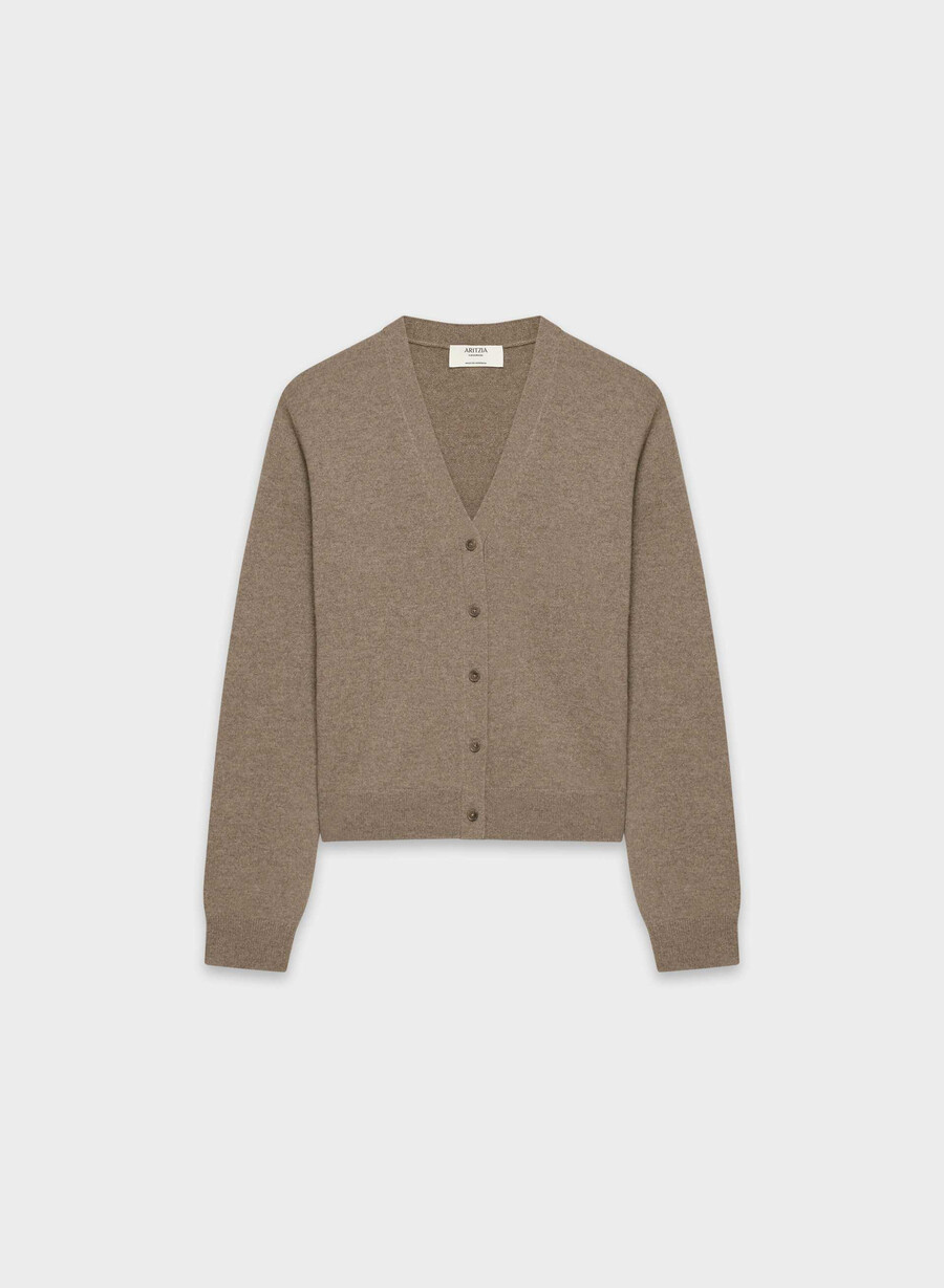 bare cashmere v-neck cardigan heather folio brown