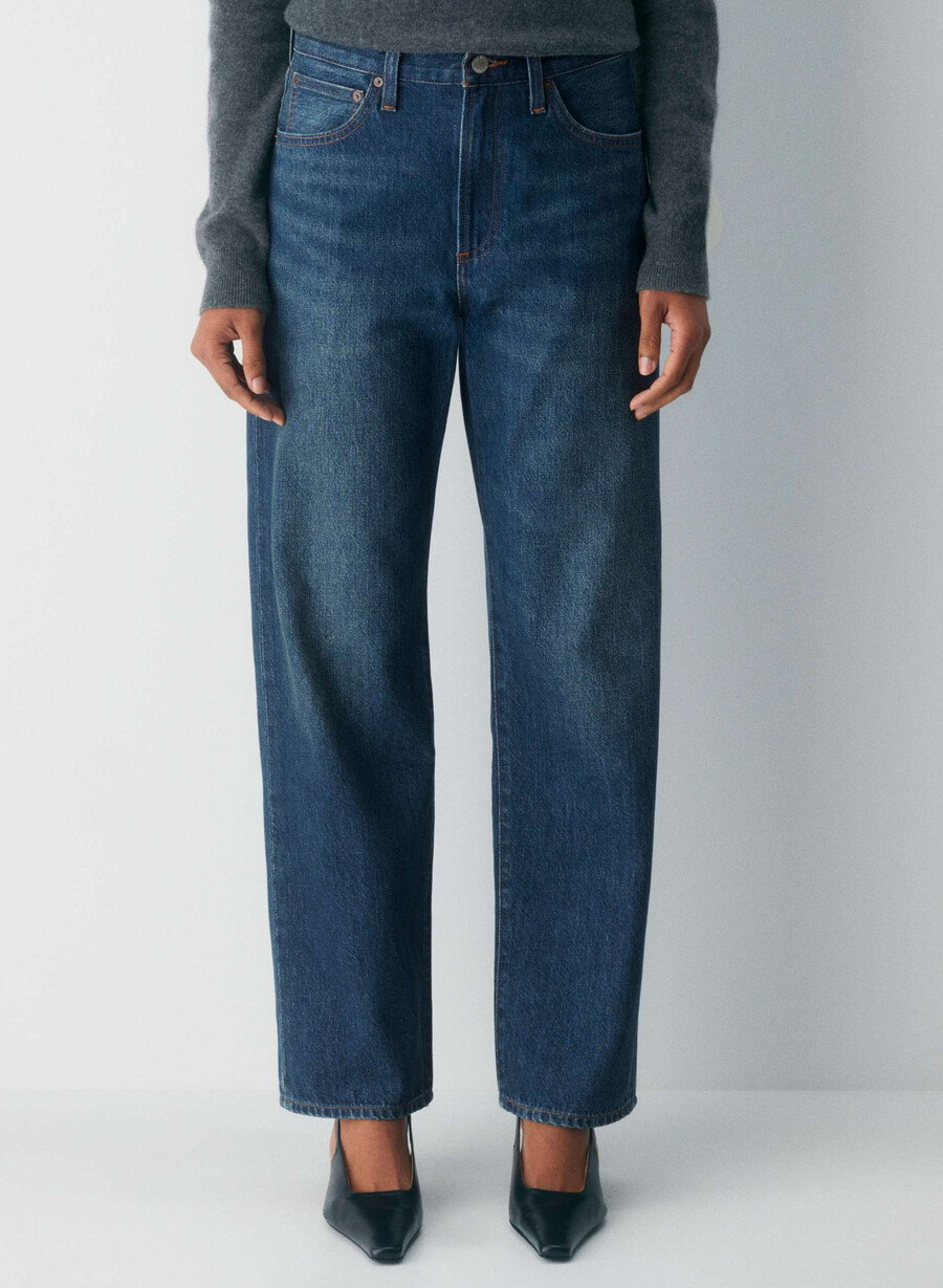 denim forum the 90s marlo hi-rise baggy jean be about dark bleu