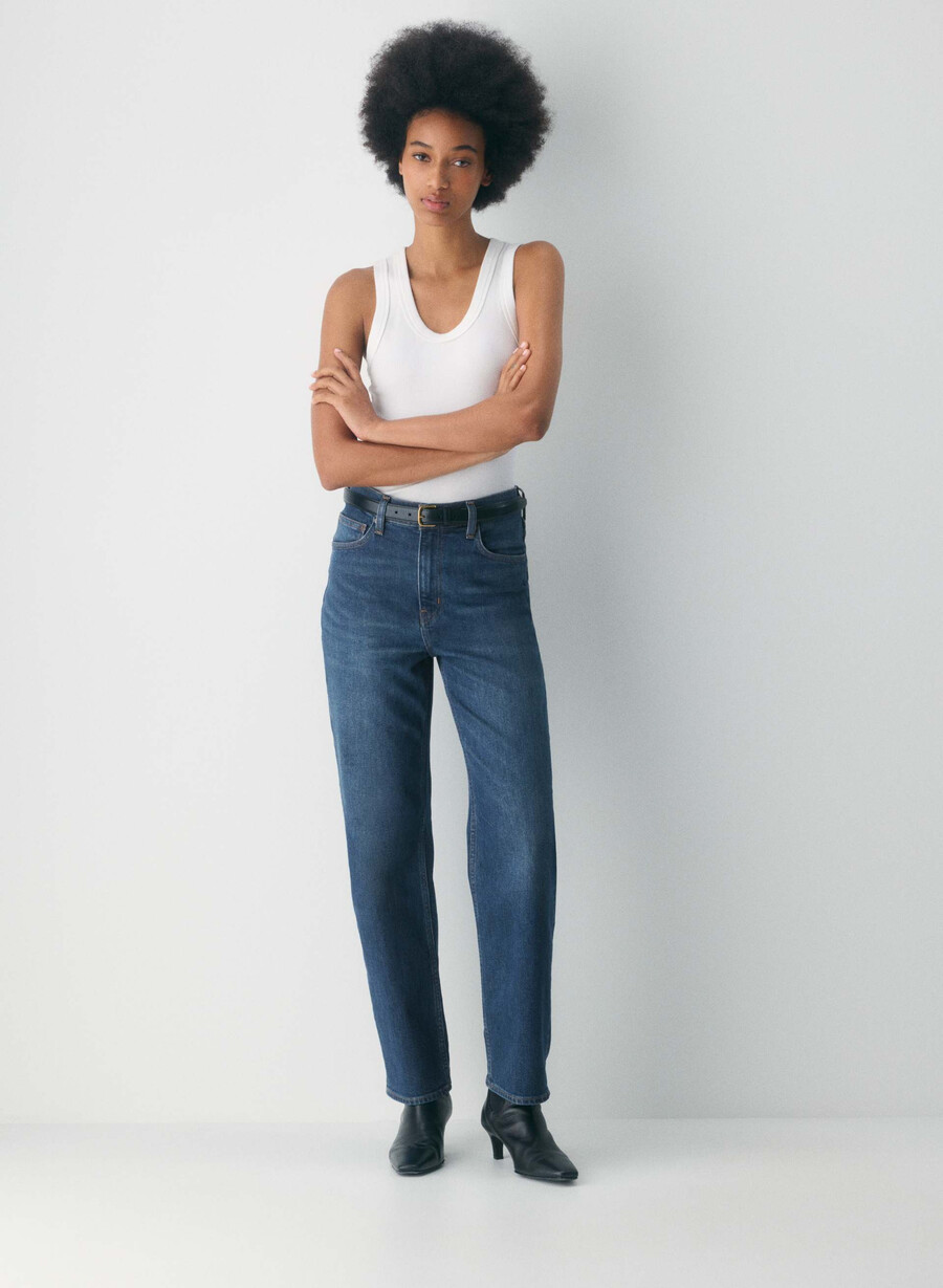denim forum the arlo hi-rise straight jean be about dark bleu