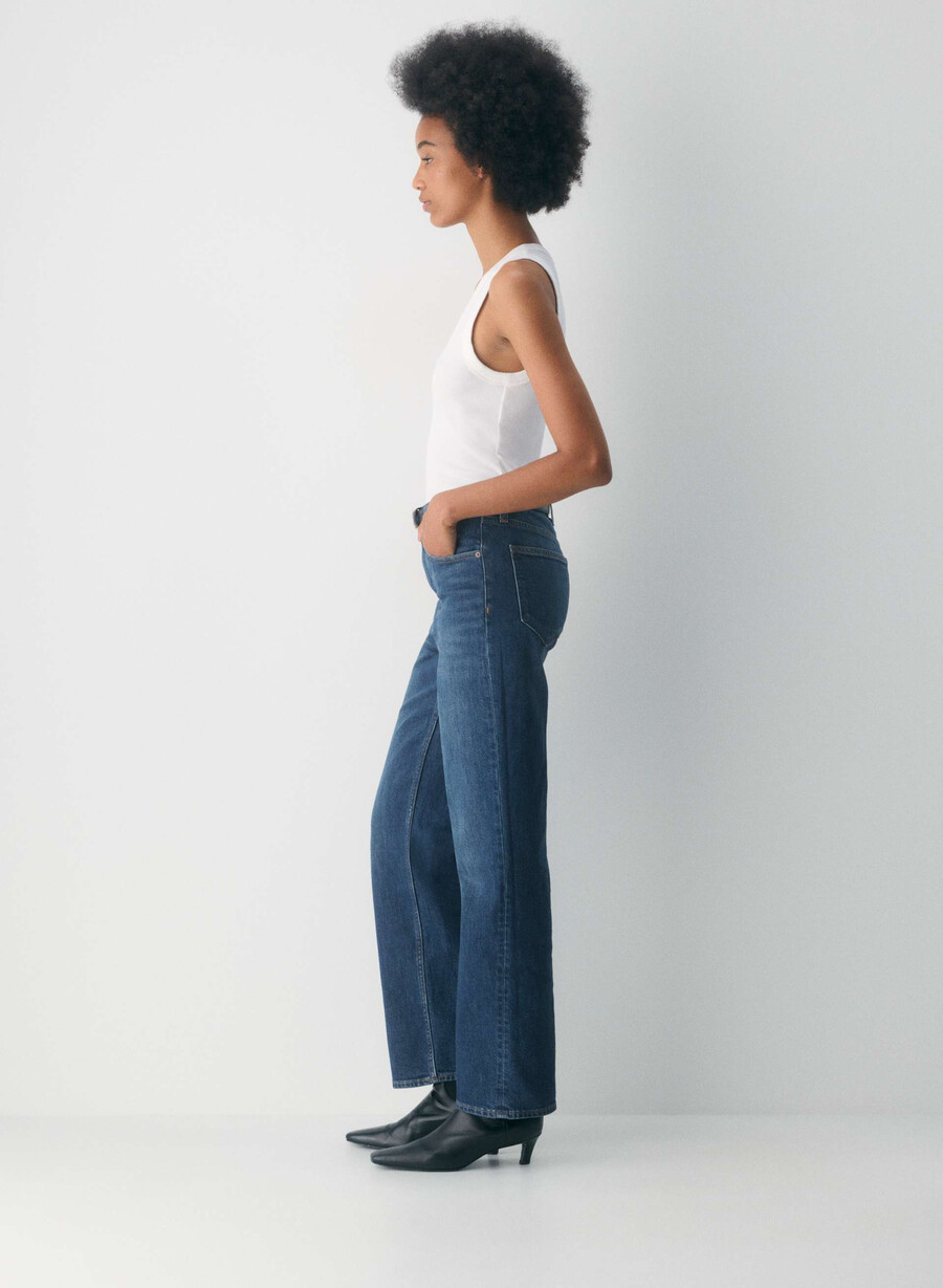 denim forum the arlo hi-rise straight jean be about dark bleu