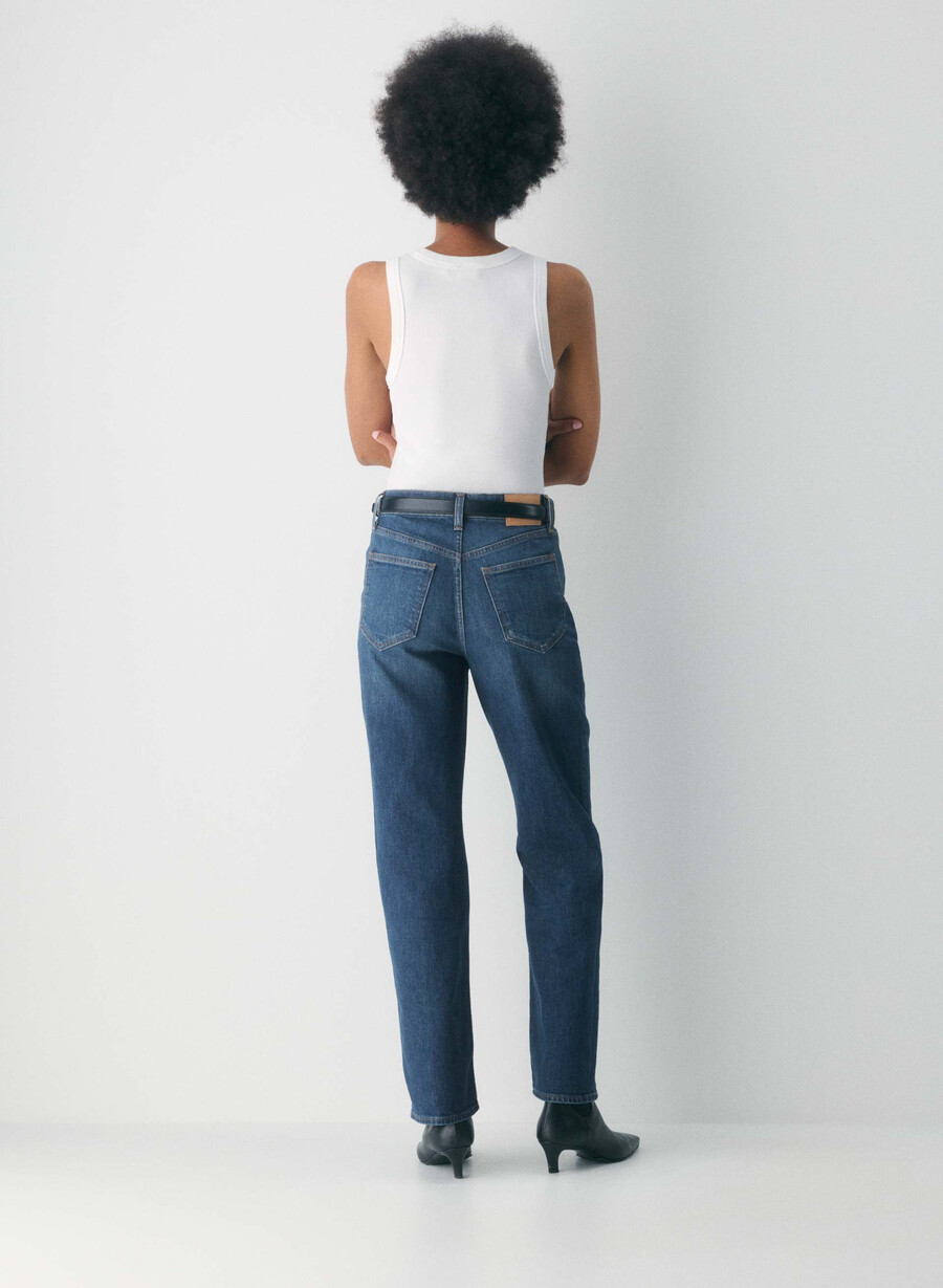 denim forum the arlo hi-rise straight jean be about dark bleu