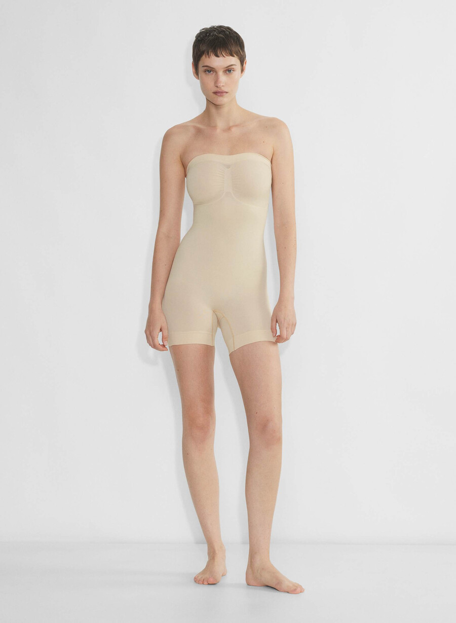 shapeenhance strapless romper sand