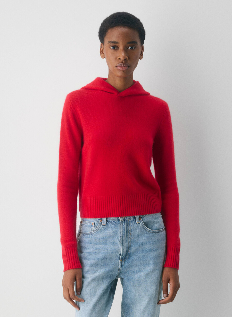 essential cashmere shrunken hoodie black