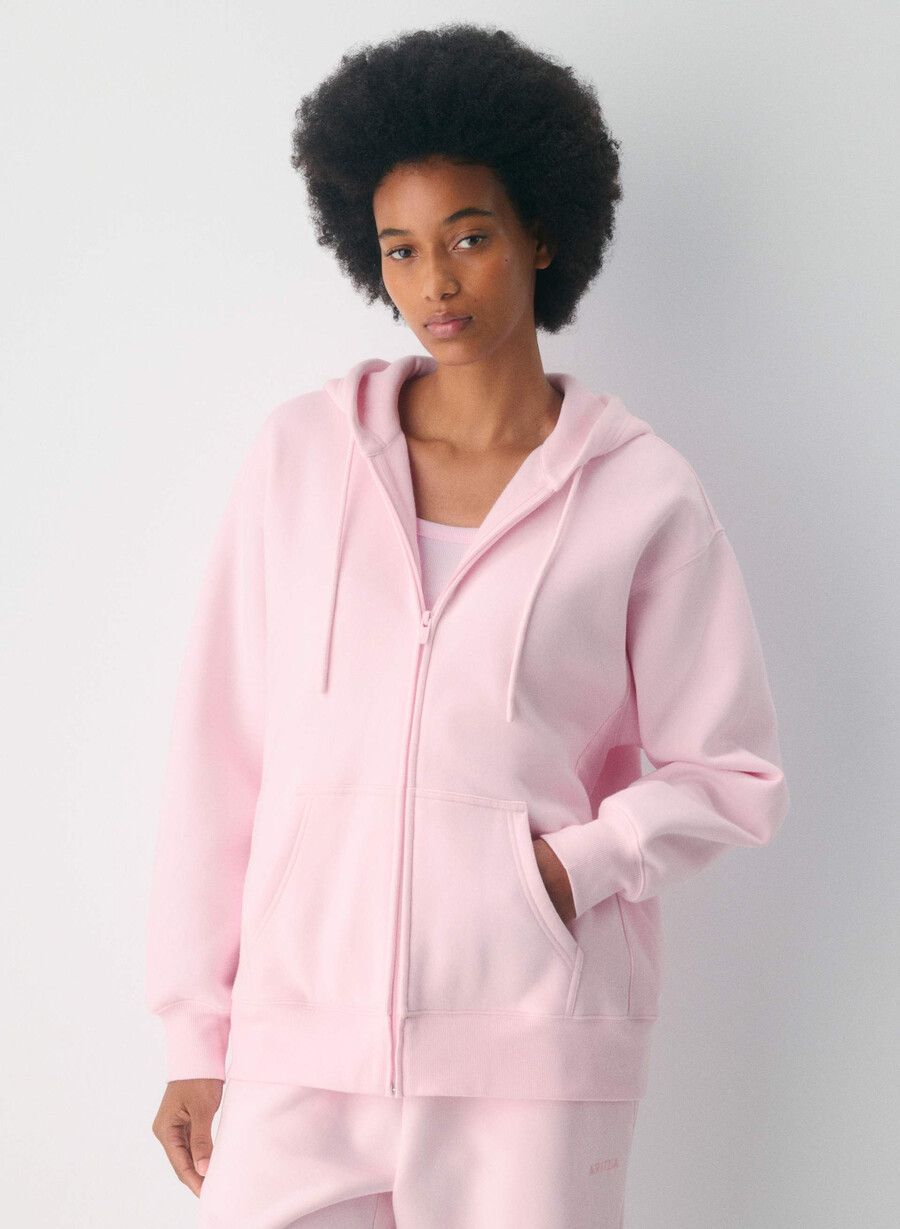 cozy sweatfleece boyfriend zip hoodie villa pink