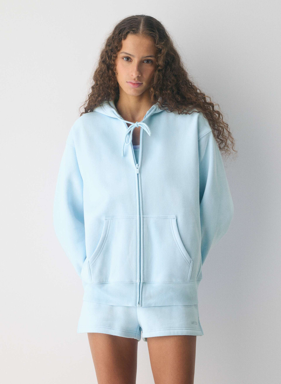 cozy sweatfleece boyfriend zip hoodie villa blue