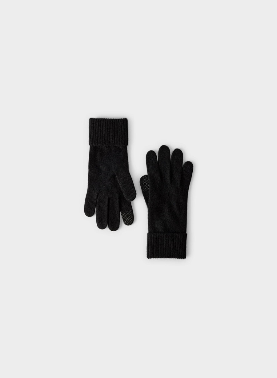 cashmere cuffed tech gloves black