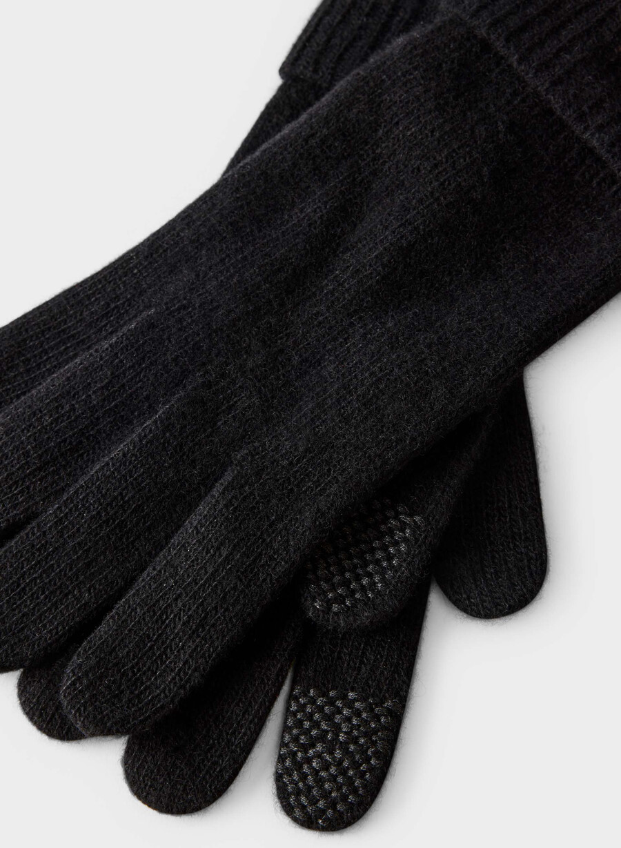 cashmere cuffed tech gloves black