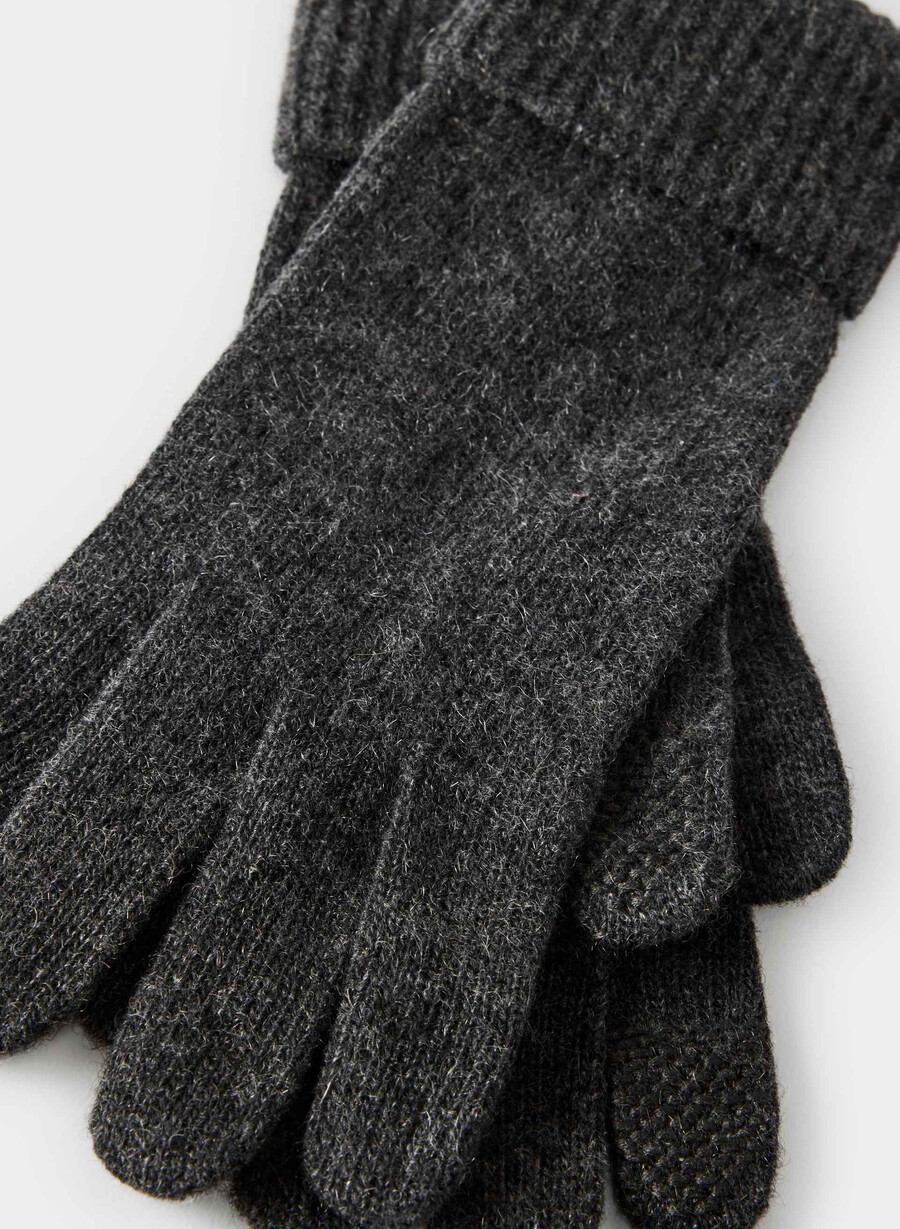 cashmere cuffed tech gloves heather charcoal
