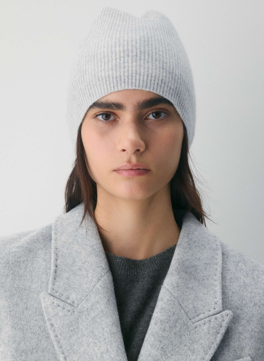 cashmere rib slouchy beanie heather chrome