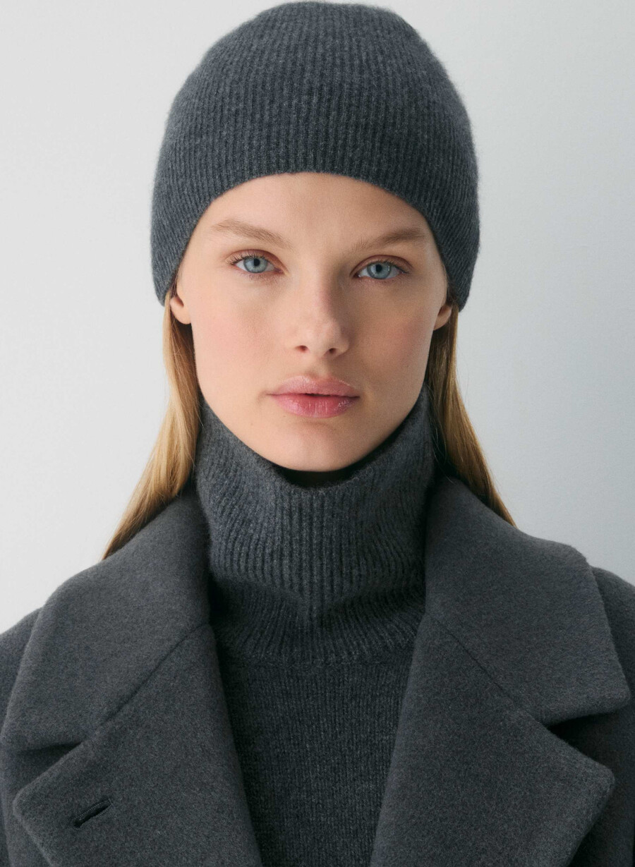 cashmere rib slouchy beanie heather charcoal