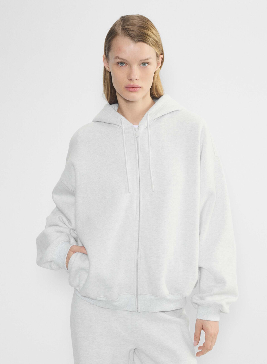 cozy sweatfleece mega zip hoodie heather cloud white