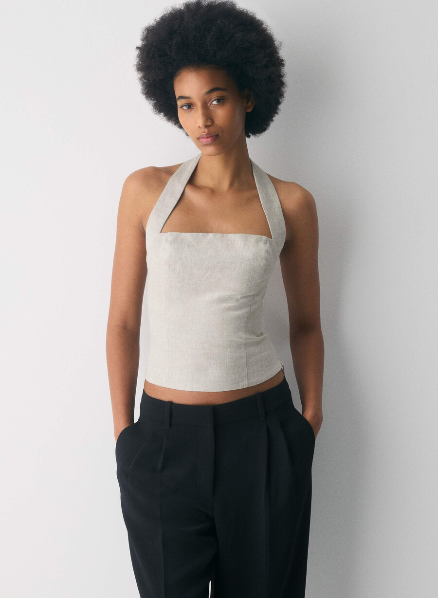 whisper linen halter top undyed ecru