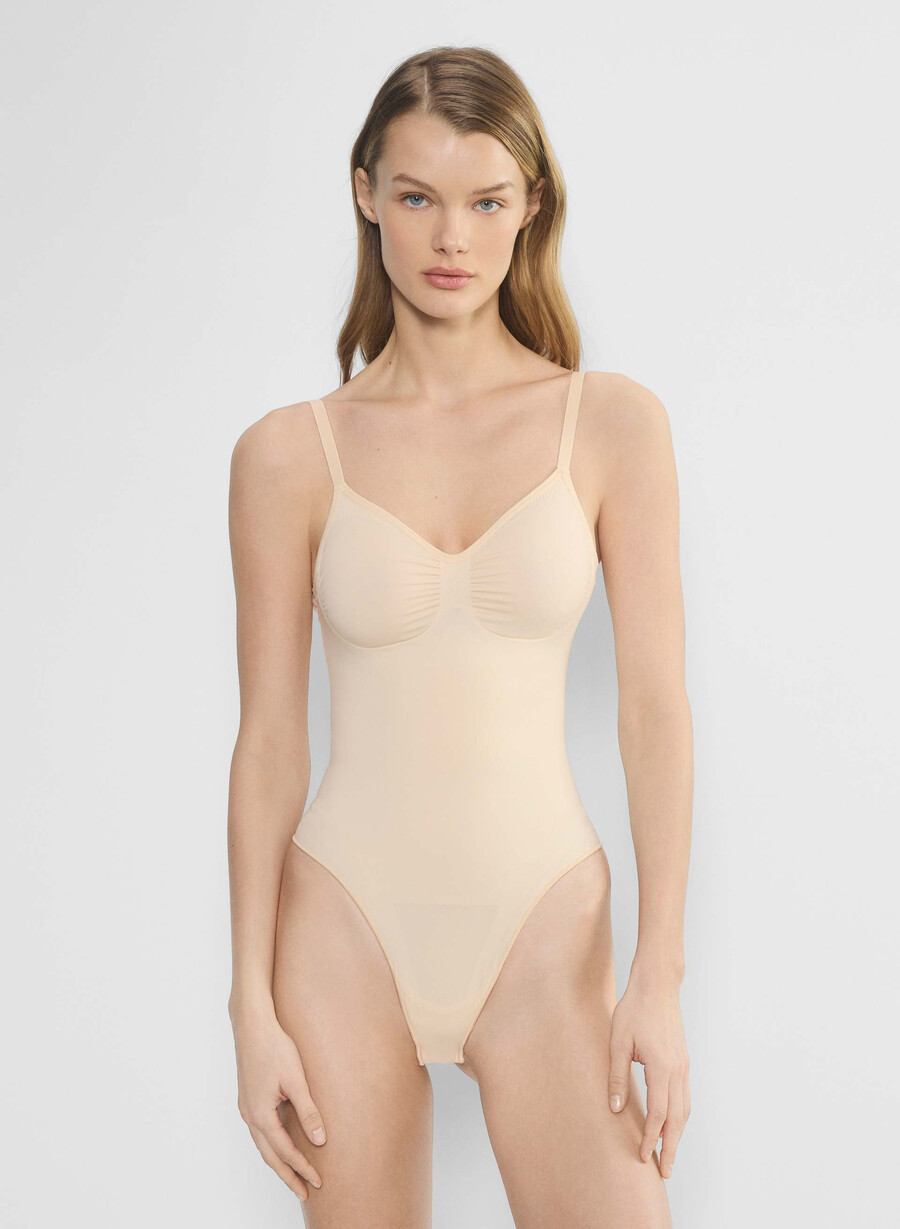 shapeenhance low-back thong bodysuit sand