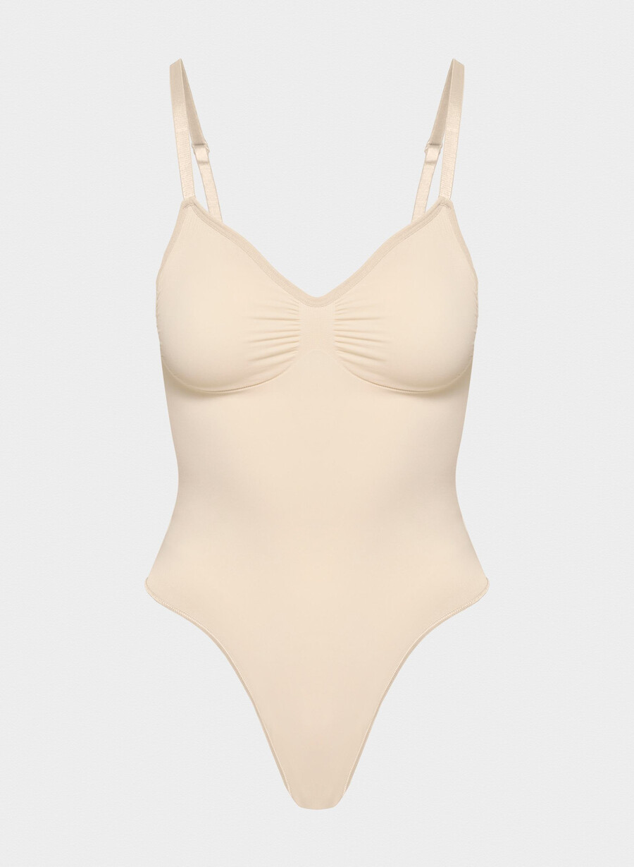 shapeenhance low-back thong bodysuit sand