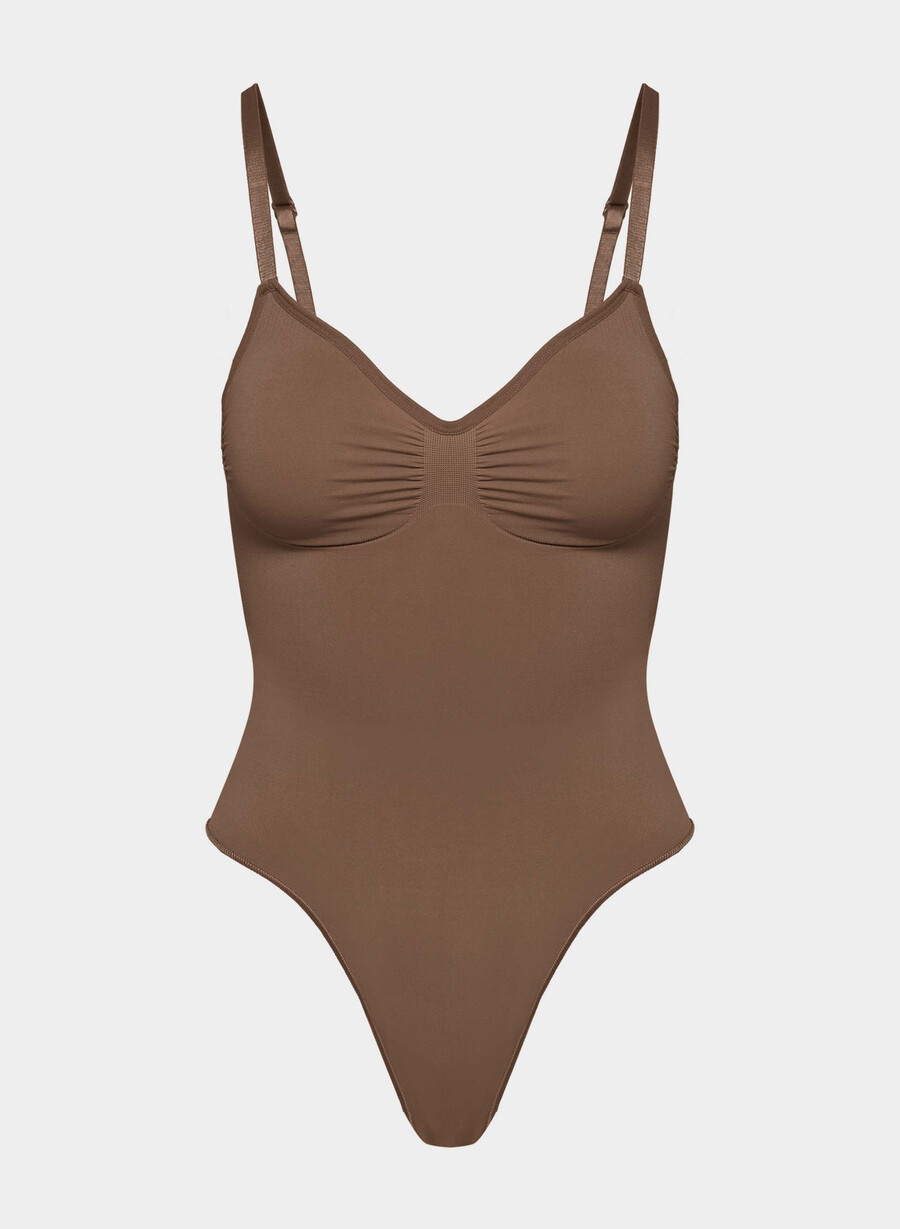 shapeenhance low-back thong bodysuit cocoa bean