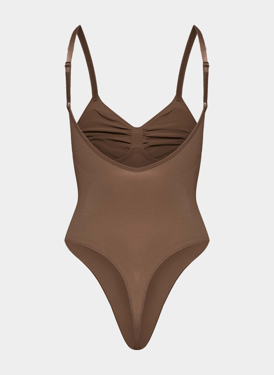 shapeenhance low-back thong bodysuit cocoa bean
