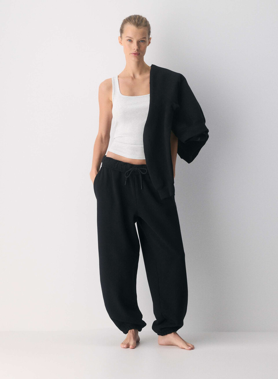cozy sweatfleece mega foldover baggy jogger black