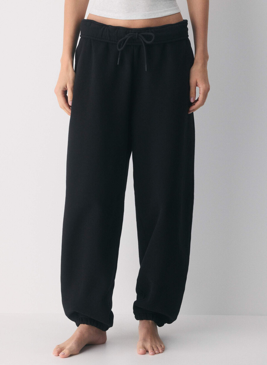cozy sweatfleece mega foldover baggy jogger black