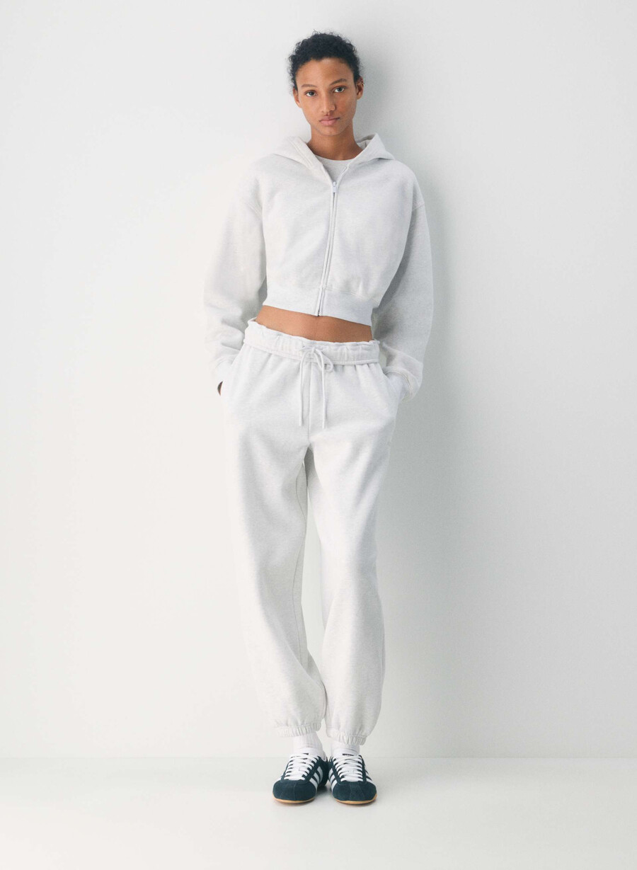 cozy sweatfleece mega foldover baggy jogger heather cloud white