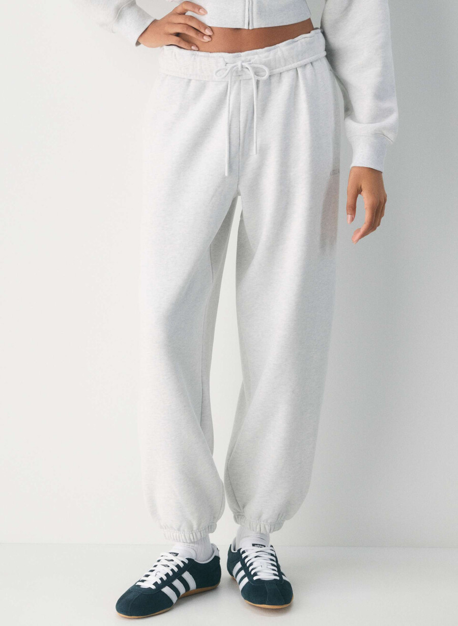 cozy sweatfleece mega foldover baggy jogger heather cloud white