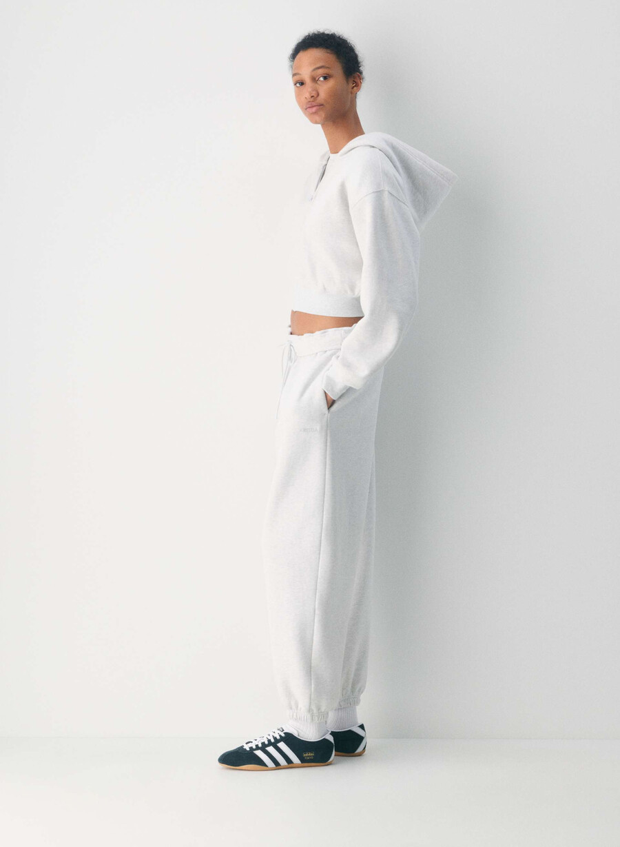 cozy sweatfleece mega foldover baggy jogger heather cloud white