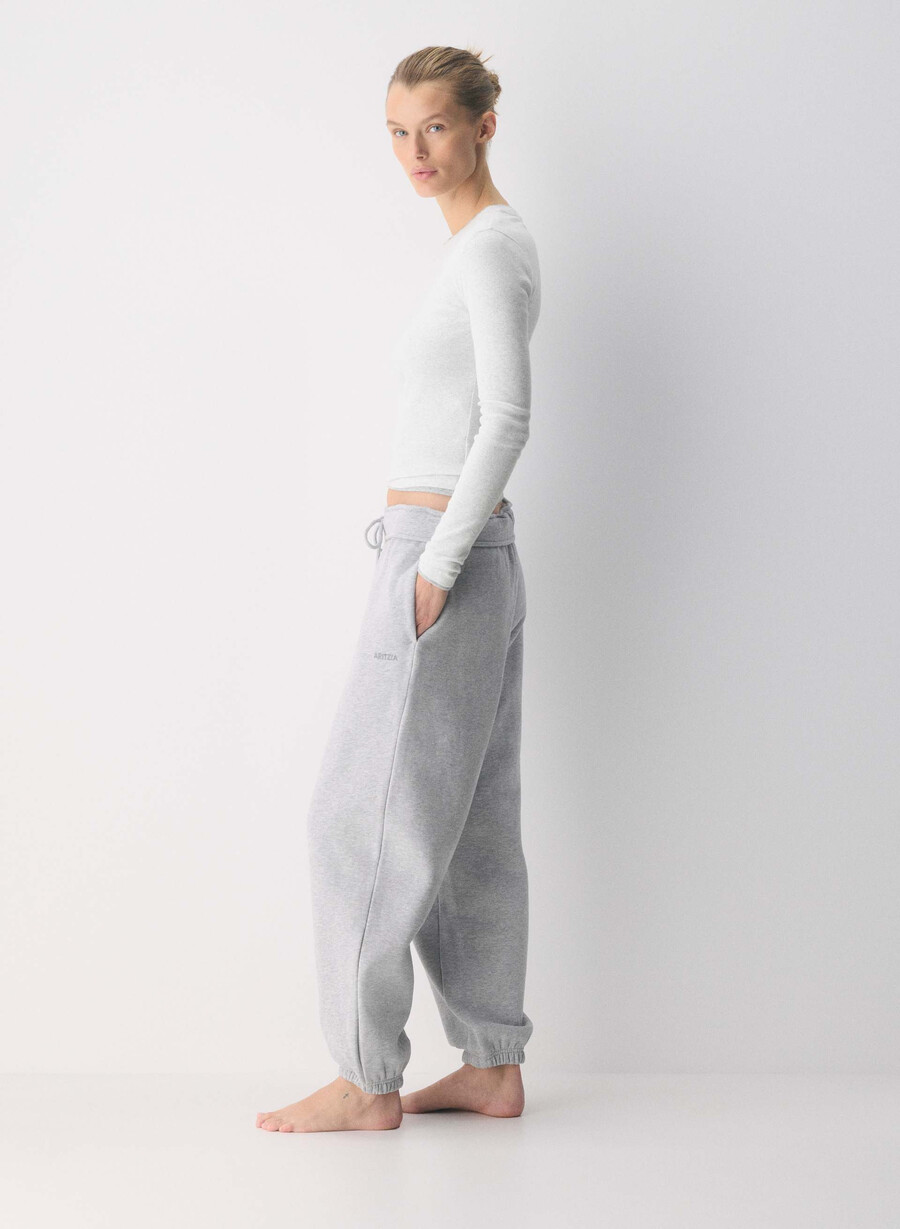 cozy sweatfleece mega foldover baggy jogger heather chrome